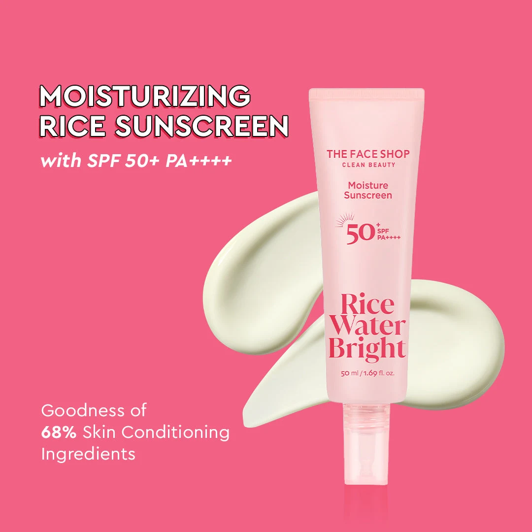The Face Shop Rice Water Bright Moisture Sunscreen SPF50+ PA++++, brightens and hydrates skin 50 ml