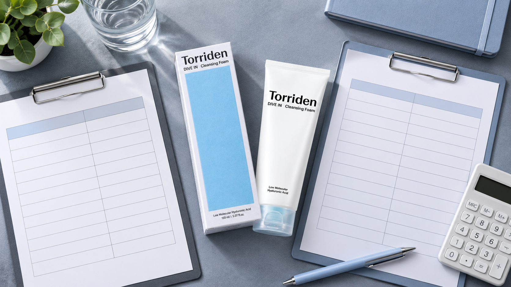 Torriden cleansing foam and its carton between two quotation sheets for like-for-like wholesale price comparison.