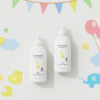 Sandawha Orgacare baby bath and shampoo bottles in a creative image